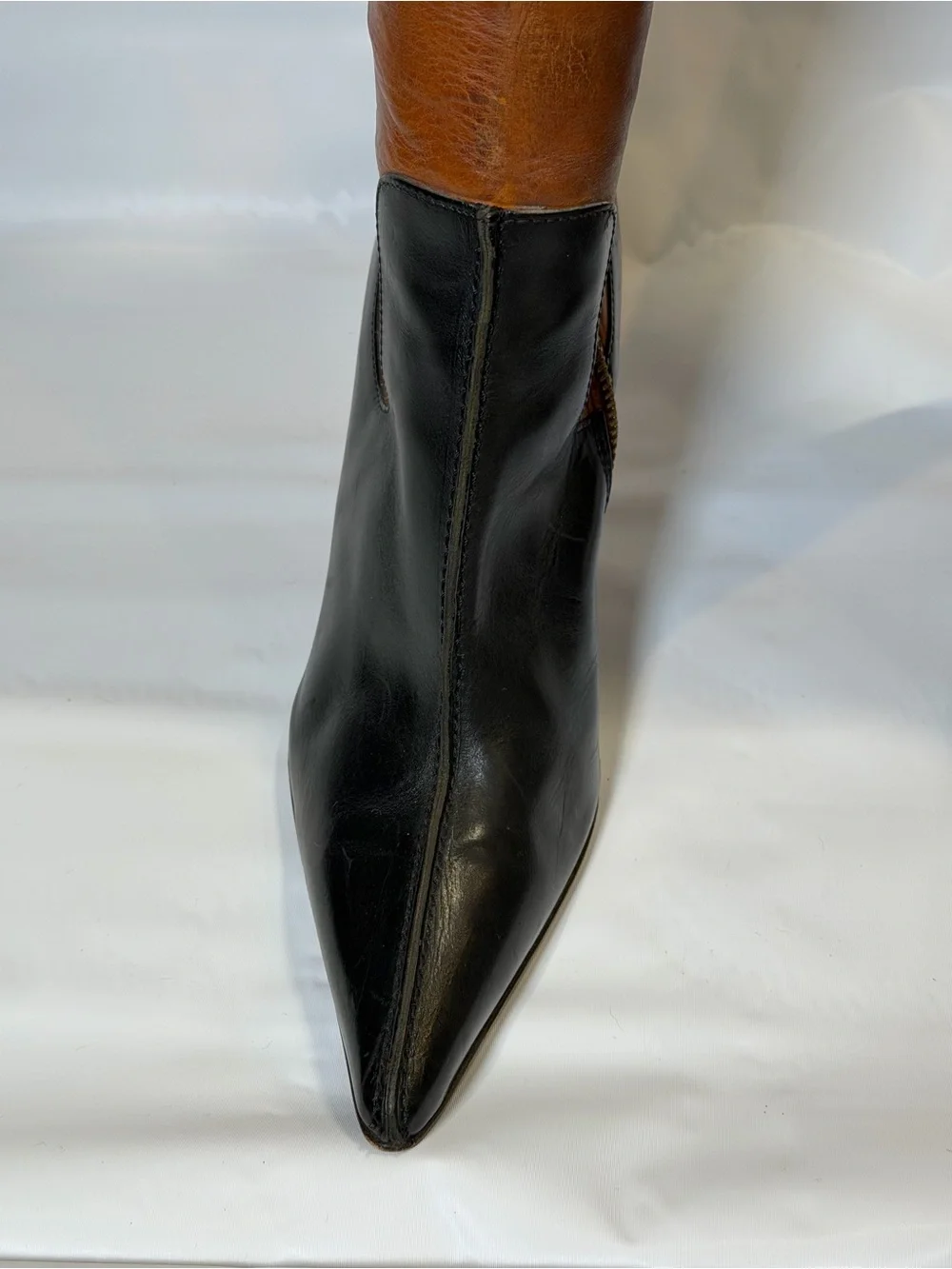 Vintage Dolce & Gabbana Black & Tan Leather Pointed Toe Knee High Boots IT 36 6